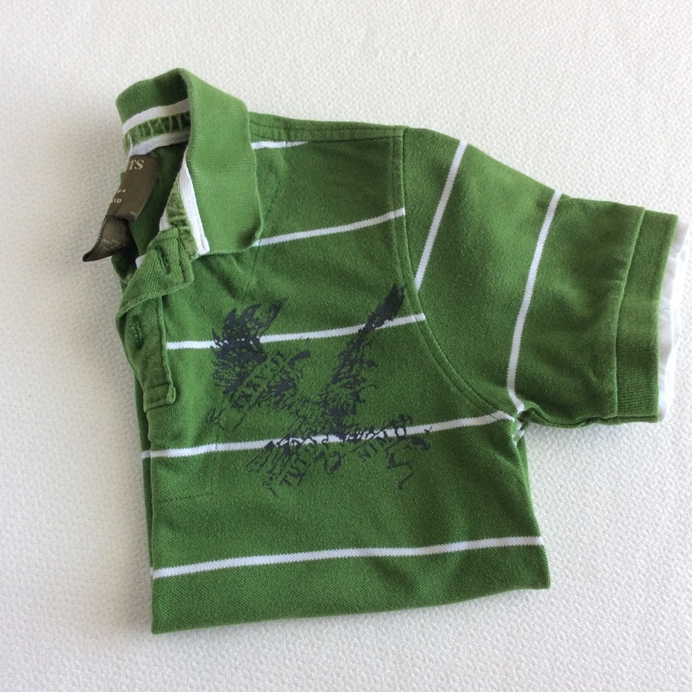 Boys Green Striped Eagle Polo Shirt Size 7